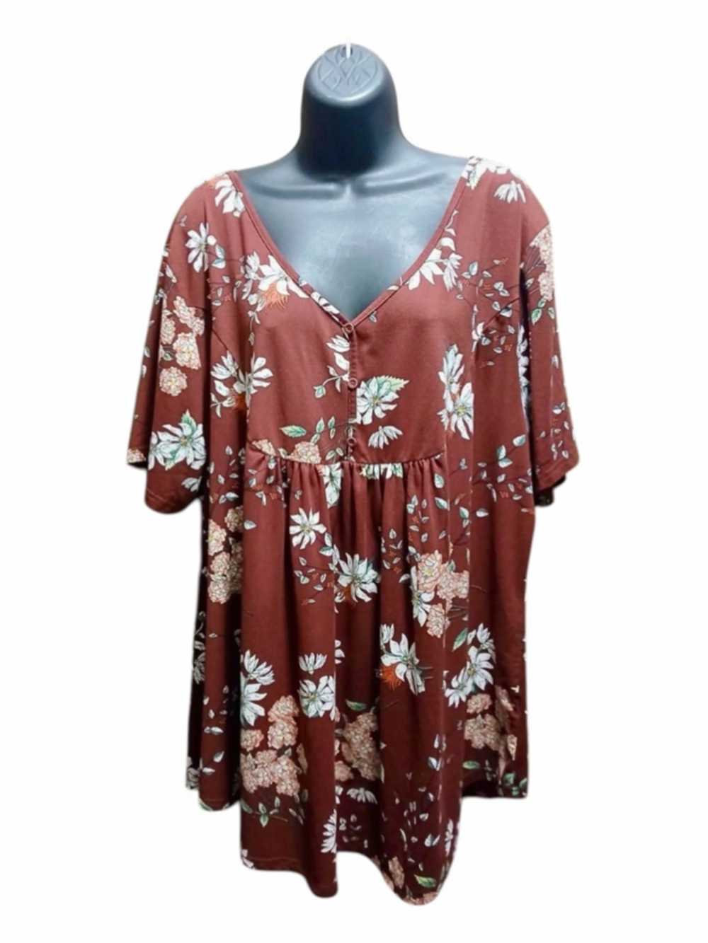 AAMILIFE Women’s Floral Babydoll Tunic Top Maroon 4XL JC673